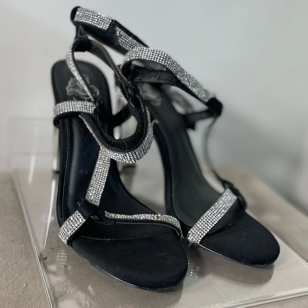 Rhinestones Silver Chunky Heel Sandals - Picture 6 of 10
